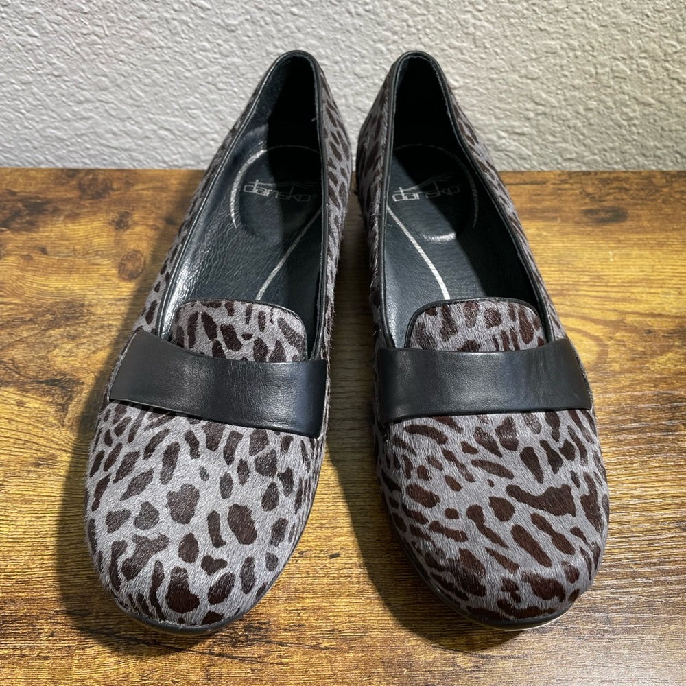 Dansko Women's Leopard Print Flats - Black and Gray - Comfort Slip-on
